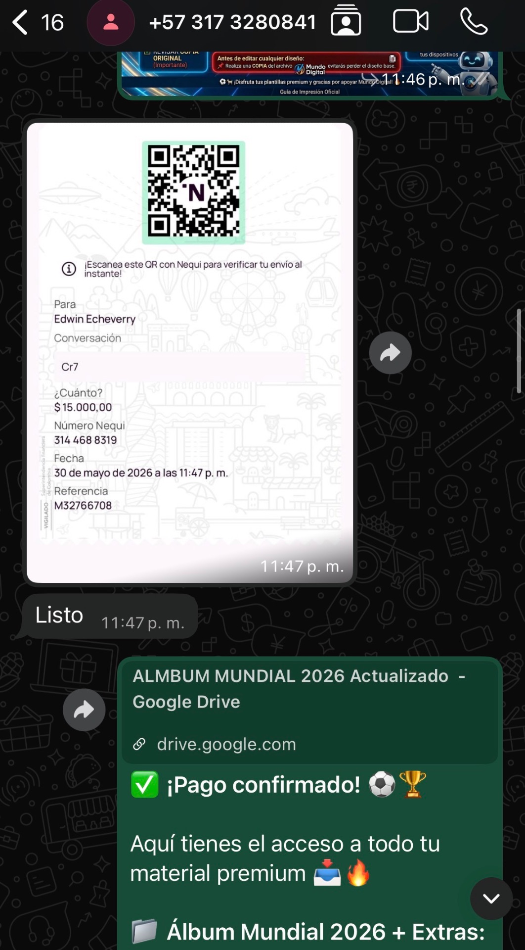 Captura real de compra confirmada del Pack Premium Futbolero