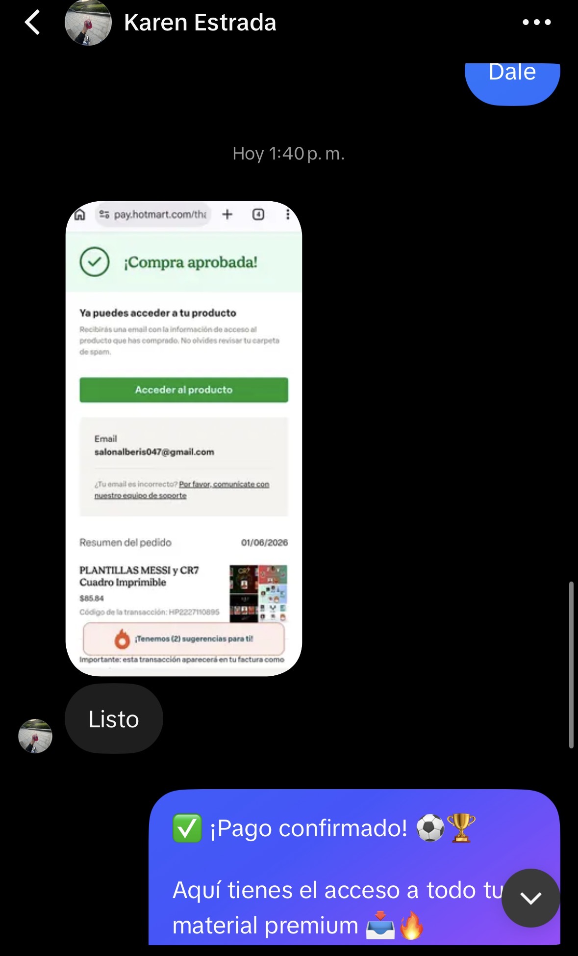Cliente recibiendo acceso al pack tras pago confirmado